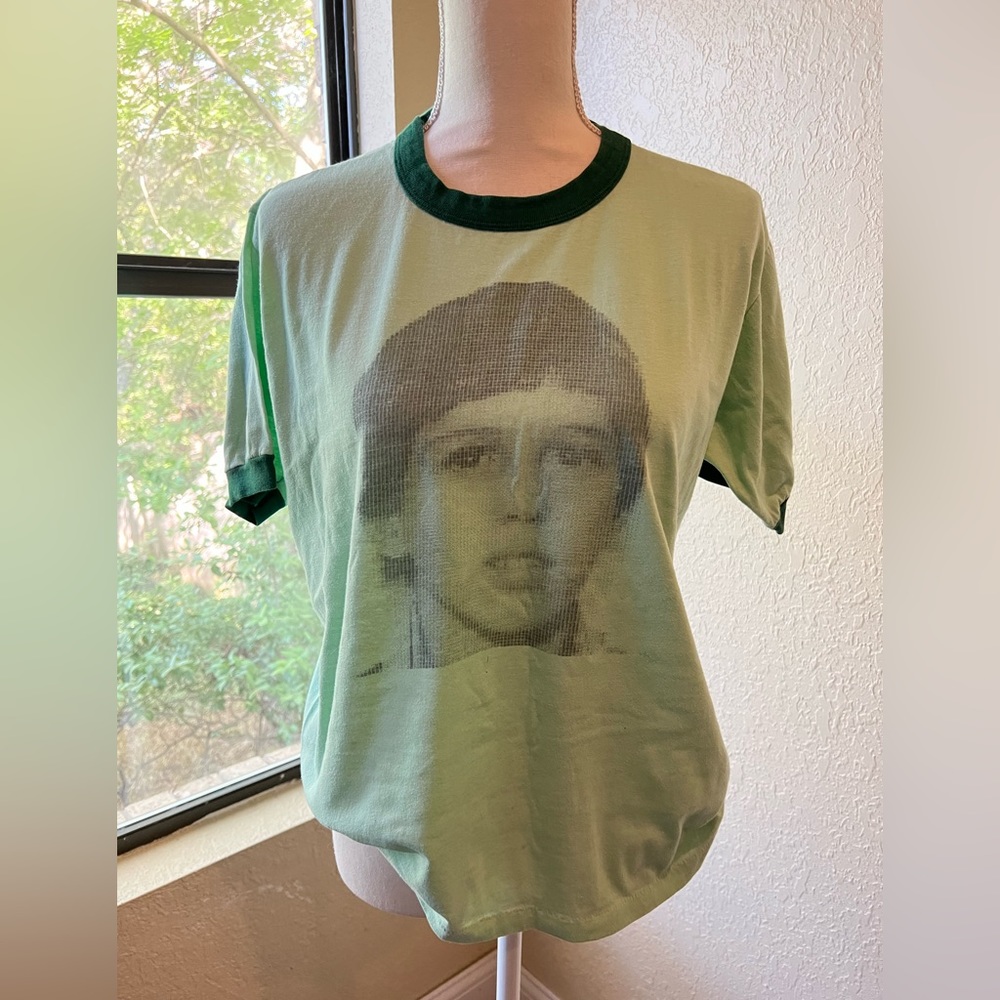 Sportswear vintage retro screen print green shirt made in the USA